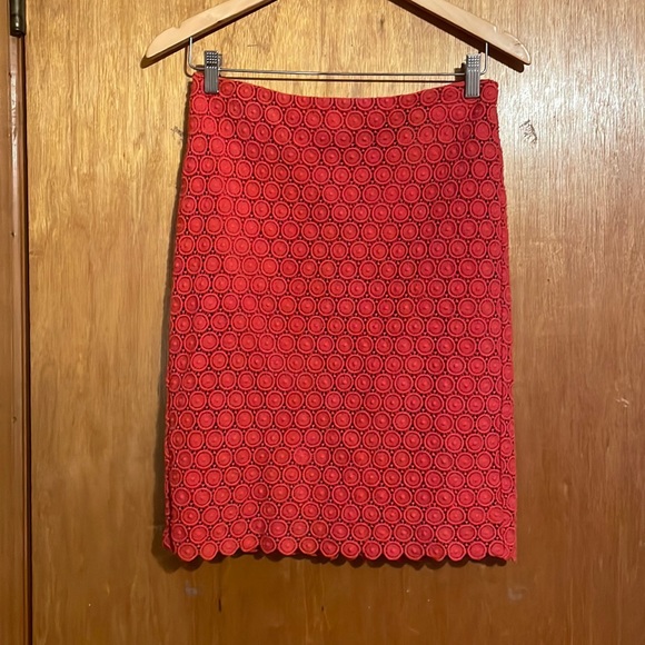 •CYNTHIA ROWLEY•TOMATO GEOMETRIC CROCHET PATTERN 100% LINED PENCIL SKIRT SIZE 2 - Picture 9 of 9